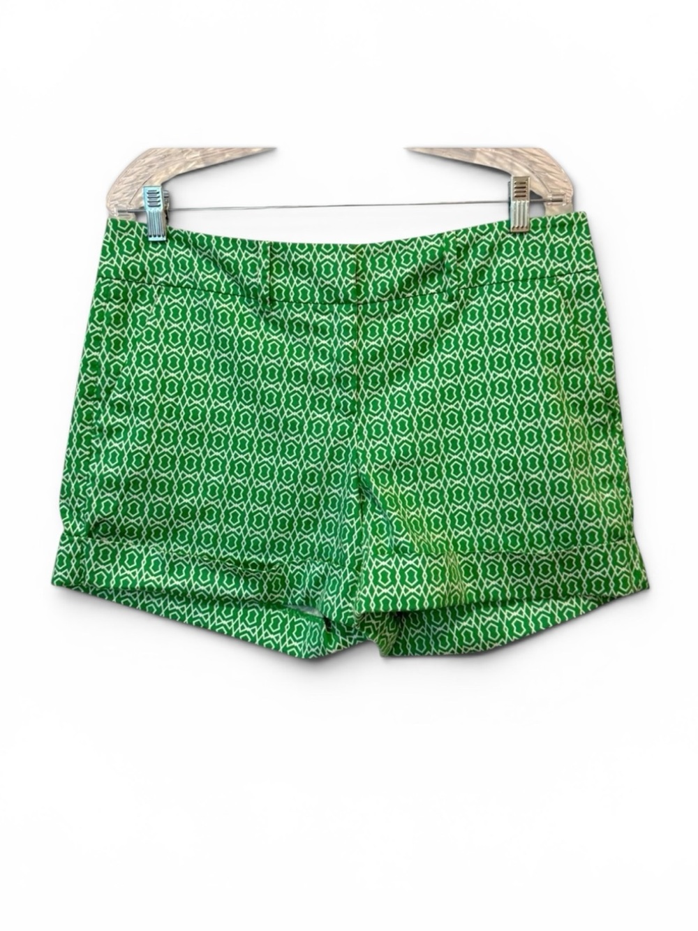 New York & Co. Green Geometric Print Mid Rise Chino Cotton Cuffed Shorts Size 12